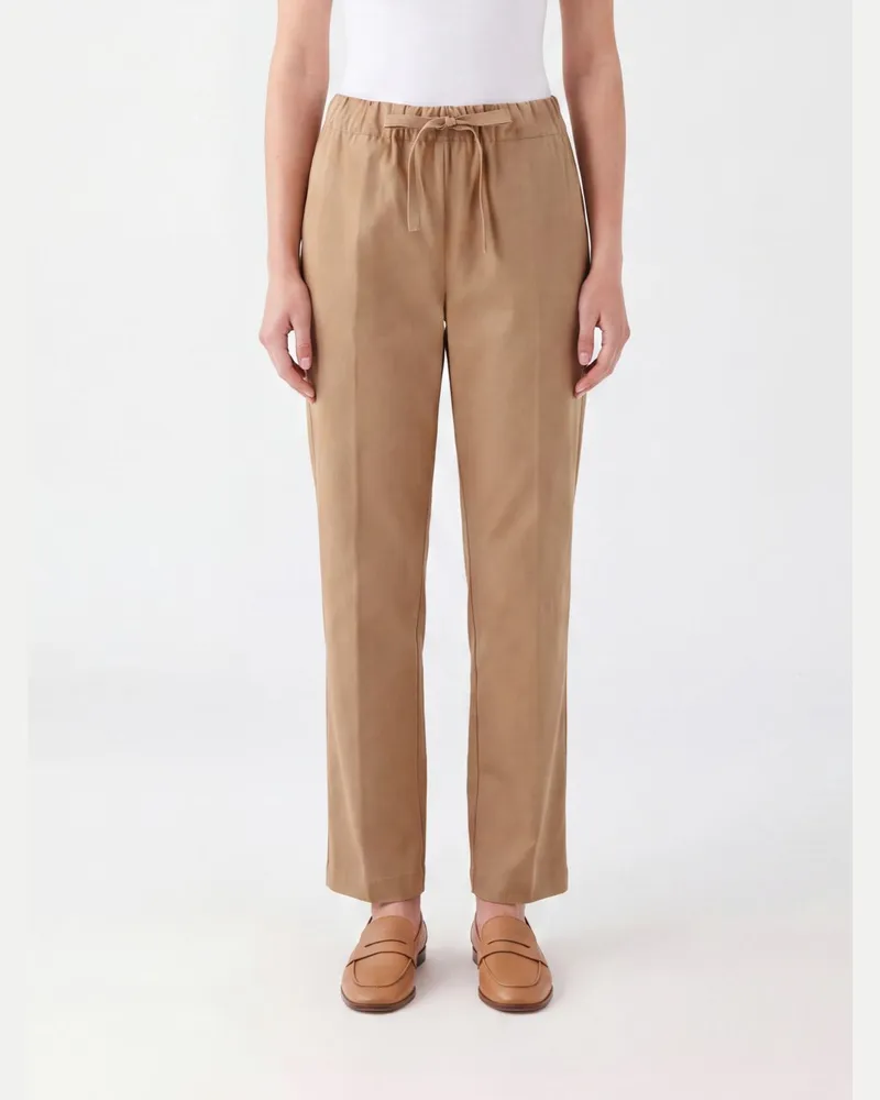 Semicouture Slim-Fit-Hose aus Baumwolle mit mittelhohem Kordelzugbund Beige