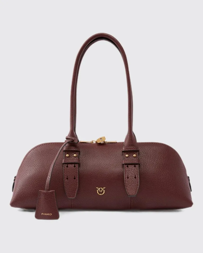 Pinko Escape Horizontal Schultertasche von aus Schafsleder mit Love-Birds-Logo Braun