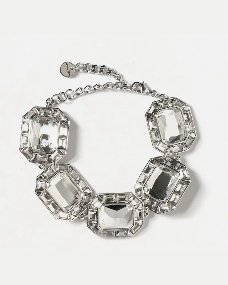 Self-Portrait Choker-Halskette aus Messing mit quadratischen Kristallen Silber