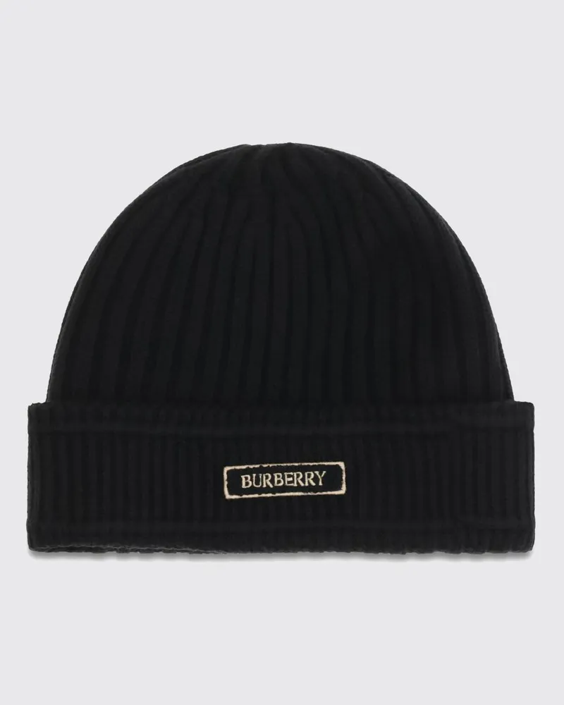 Burberry Gerippte Beanie aus Merinowolle mit gesticktem Logo Schwarz