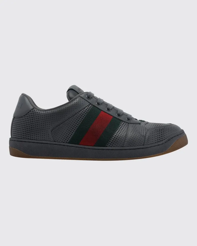 Gucci Screener Low-Top-Sneaker aus Leder mit zweifarbigem Webstreifen-Detail Bunt