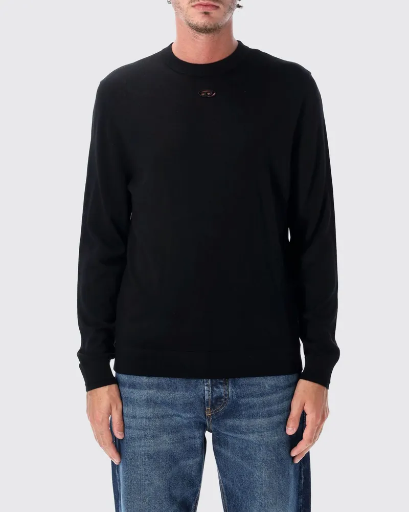 Diesel Wollpullover mit Rundhalsausschnitt mit geschnitztem Oval D-Logo Schwarz
