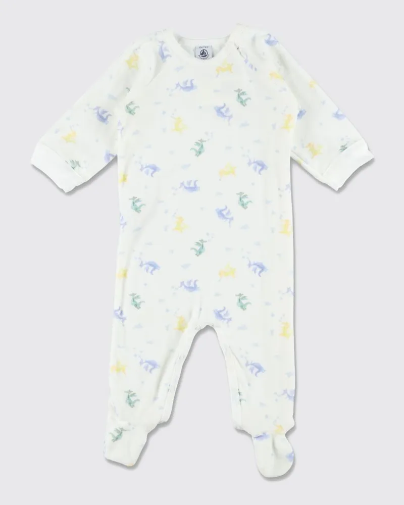 Petit Bateau Einteiliger Schlafanzug aus Baumwolle mit Grafikdruck für Jungen Weiß