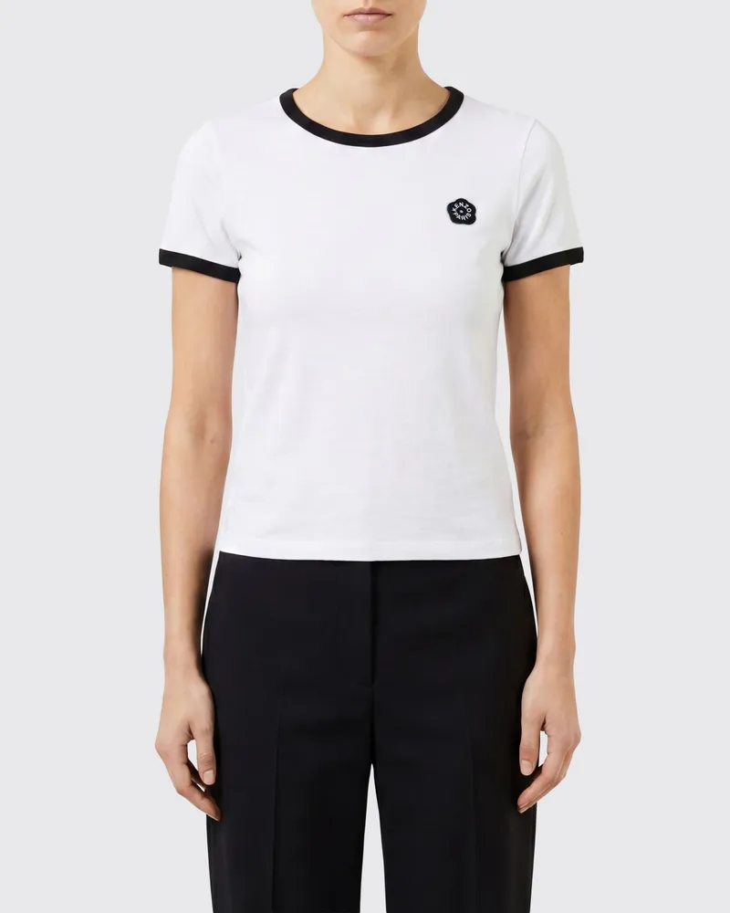 Kenzo Slim-Fit T-Shirt aus Baumwolle mit Logo und Kontrastbesatz Weiß