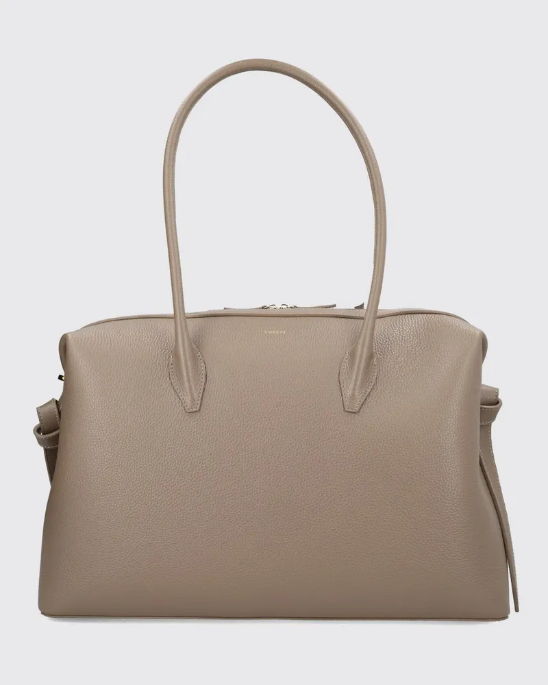 YUZEFI Brioche Große Schultertasche aus genarbtem Leder mit Doppelreißverschluss Grau