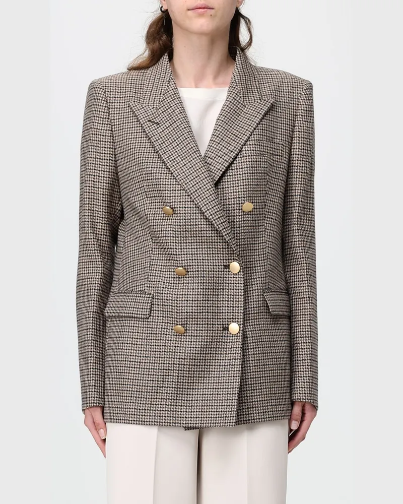 Tagliatore Zweireihiger Hahnentritt-Blazer aus Seide und Baumwolle Beige