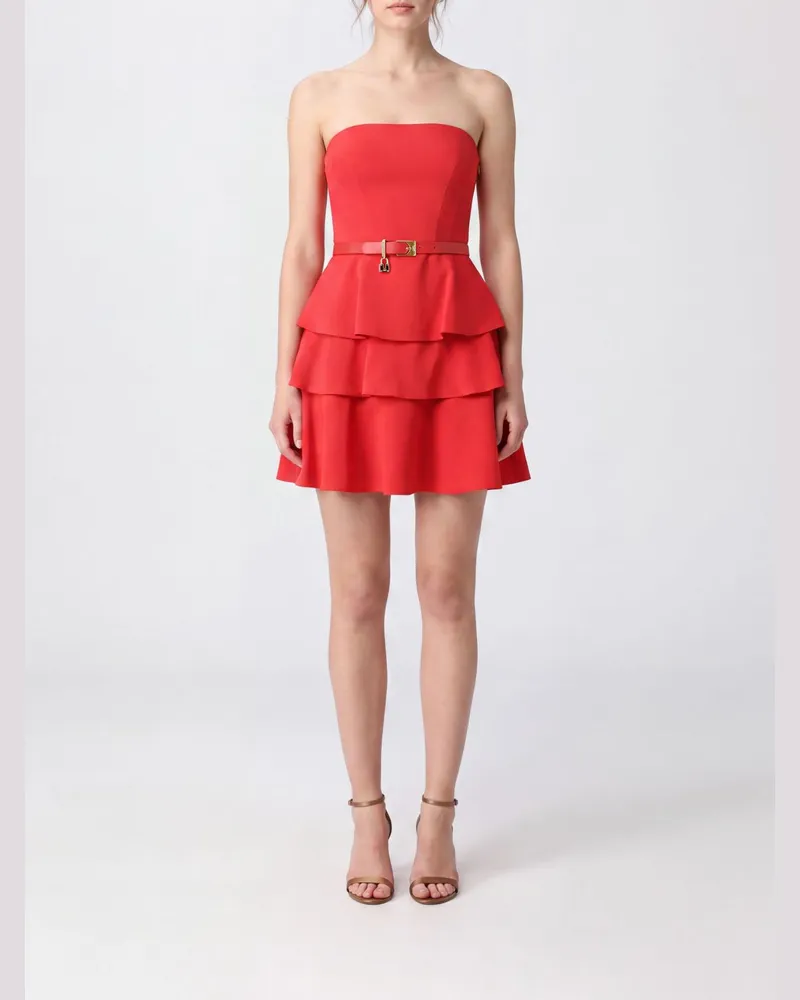 Elisabetta Franchi Schulterfreies Jersey-Mini-Etuikleid mit Rüschen Rot
