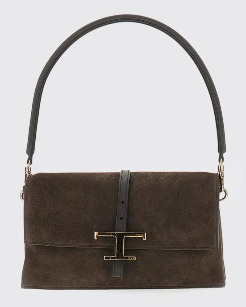 TOD'S Kleine Flap T Timeless Schultertasche aus Kalbsleder Braun