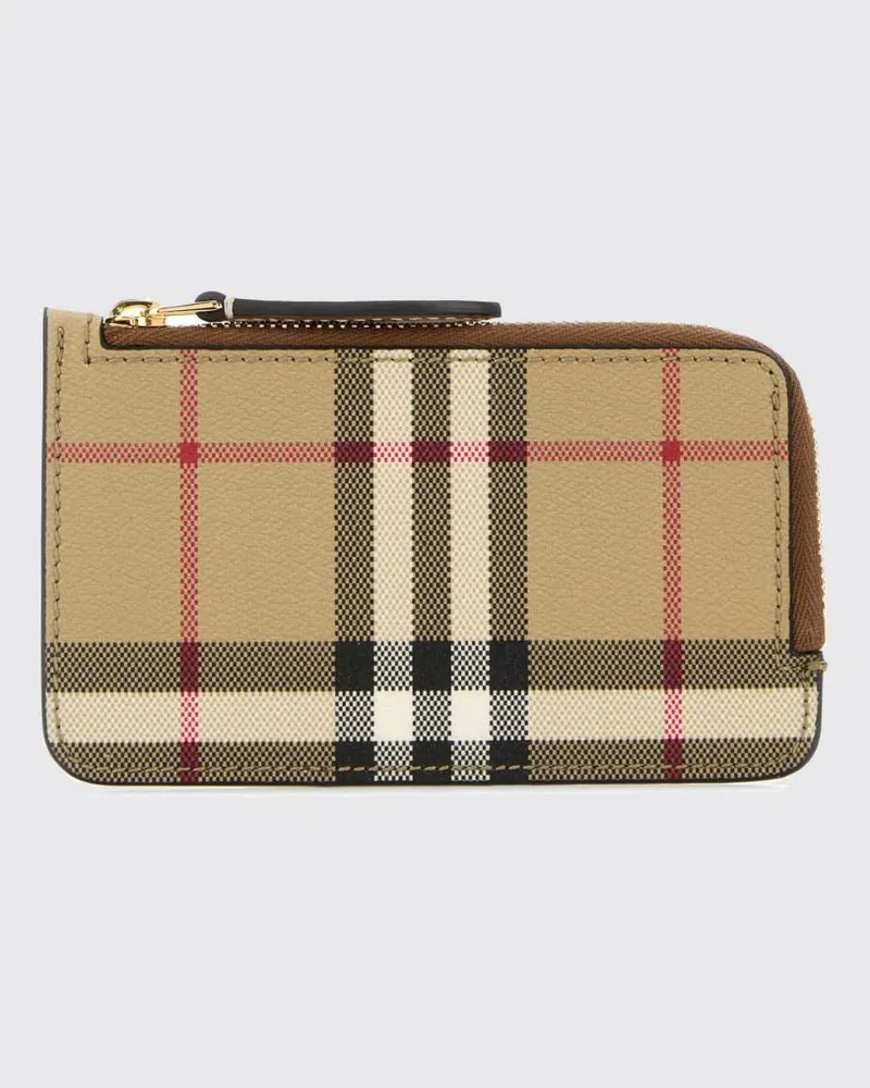Burberry Flaches Kartenetui von aus Leder und beschichteter Baumwolle mit Check-Muster Braun