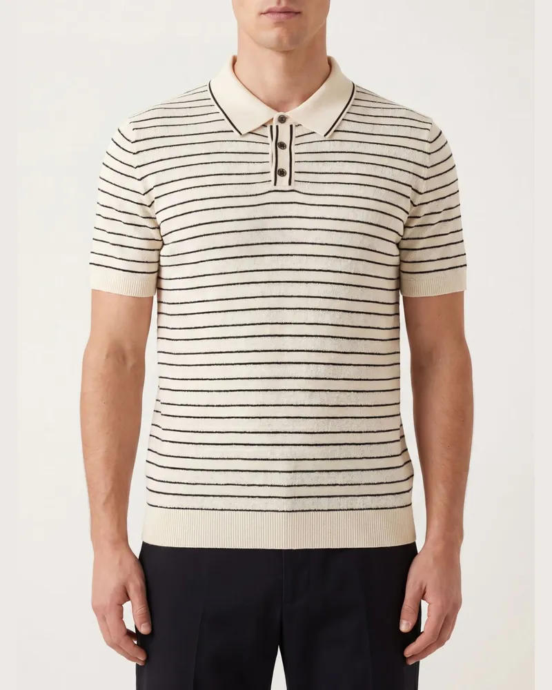 Roberto Collina Gestreiftes Baumwoll-Strickpoloshirt Beige