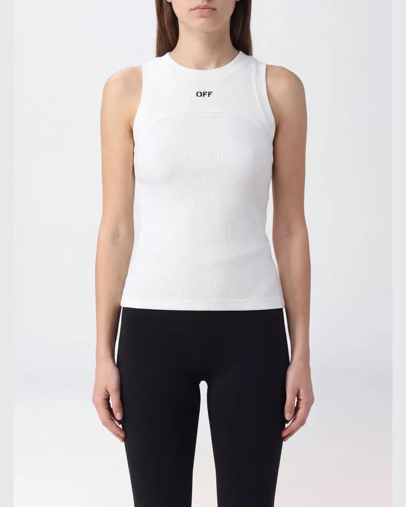 OFF-WHITE Ärmelloses Slim-Fit-Top aus Stretch-Baumwolle mit Logo Weiß