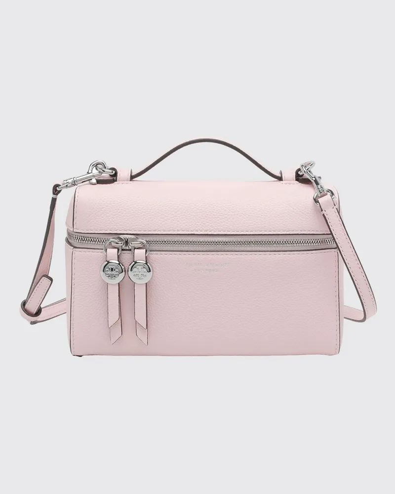 Tory Burch Romy Mini-Handtasche aus genarbtem Leder mit Doppelreißverschluss Pink