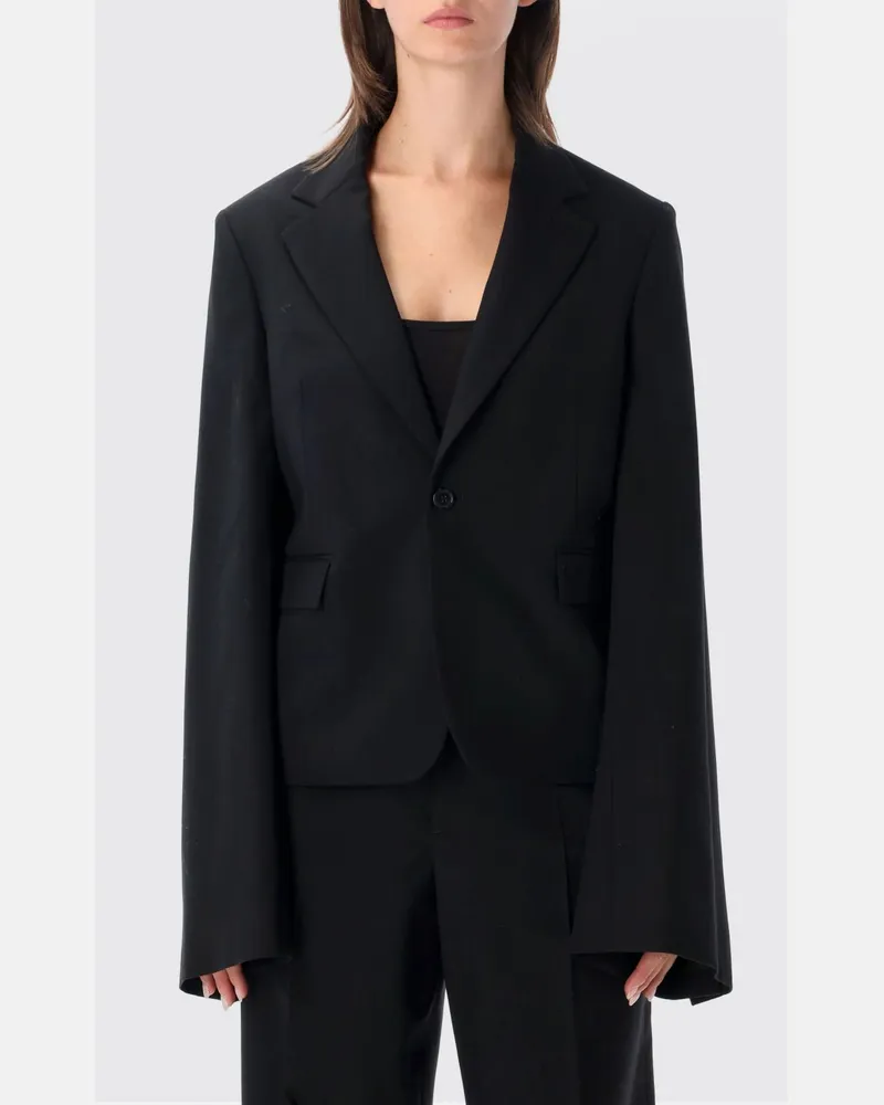 J.W.Anderson Cropped Einreihiger Wollblazer mit einem Knopf Schwarz