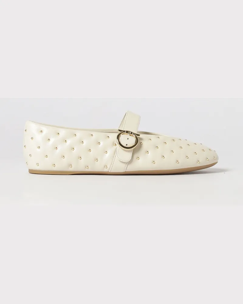 Ferragamo Mary-Jane-Ballerinas aus Nappaleder mit Nieten und Gancini-Schnalle Ecru