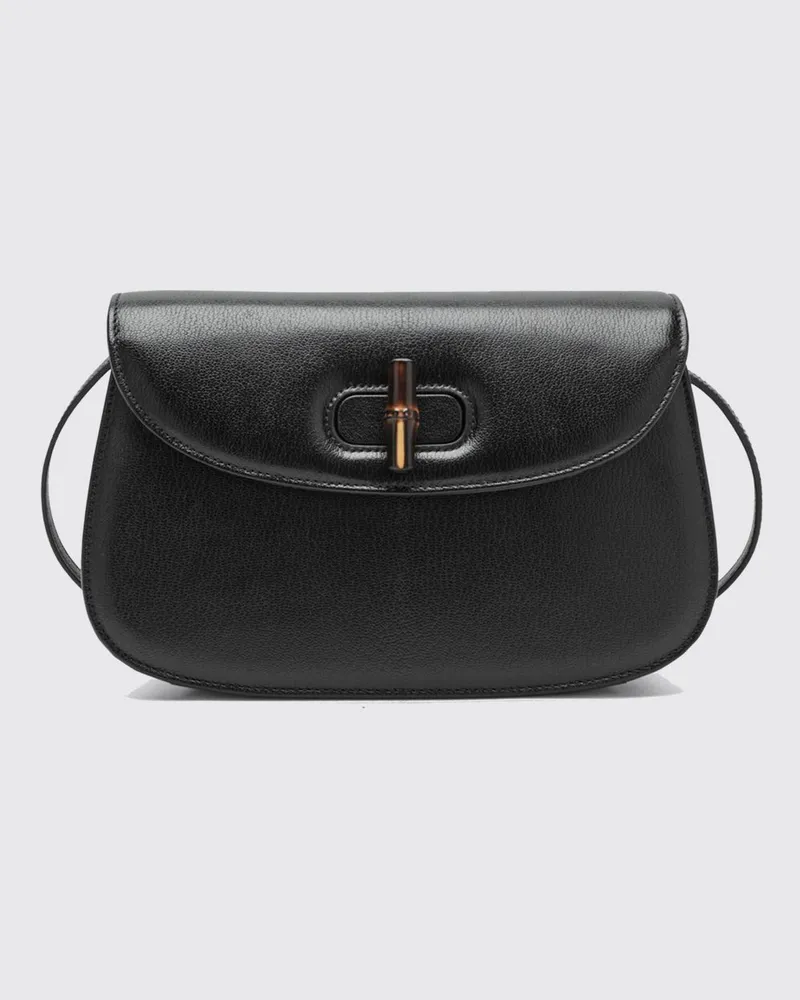 Gucci Bamboo Kleine Schultertasche aus Ziegenleder mit Drehverschluss Schwarz