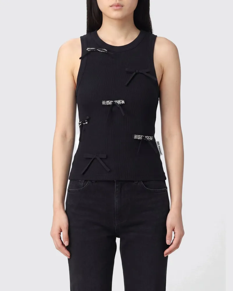 Des Phemmes Slim Fit Abendtop aus Baumwolle mit Allover-Schleifen und Strass Schwarz