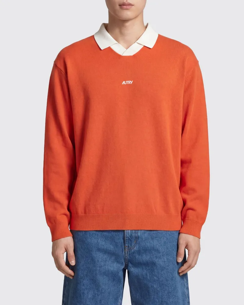 AUTRY Langärmeliges Baumwoll-Poloshirt in Relaxed Fit mit Kontrastlogo von Orange
