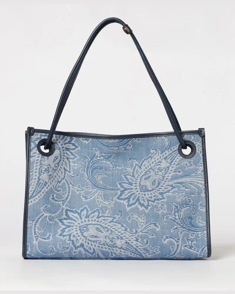 Etro Eyes Tasche aus Baumwolldenim mit Paisley-Jacquard Hellblau