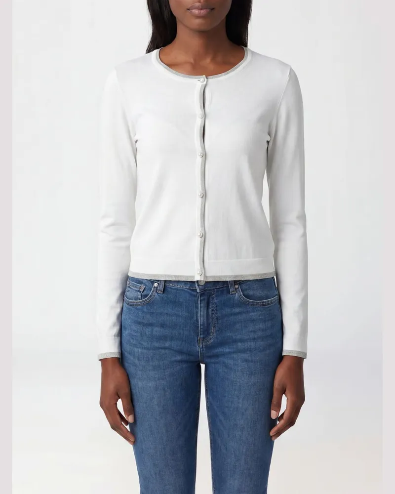 Liu Jo Slim-Fit Cardigan aus Viskosemischung mit Kontrastbesätzen Weiß