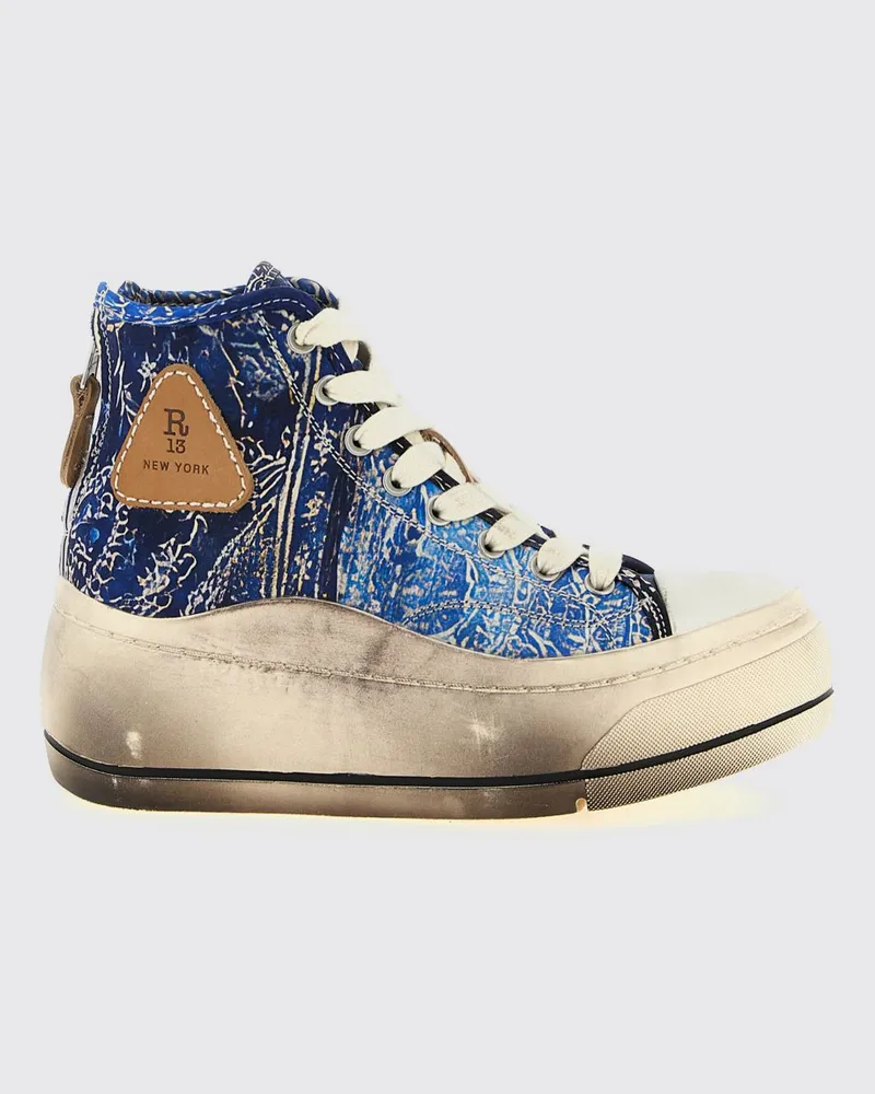 R13 Bedruckte Seiden-Plateau-Sneakers Blau