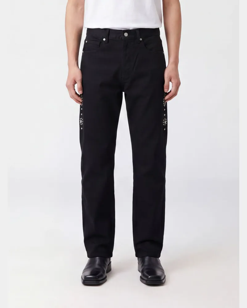 HTC Hollywood Trading Company Straight-Fit Jeans aus Baumwolldenim mit Nieten und Stickerei von Schwarz