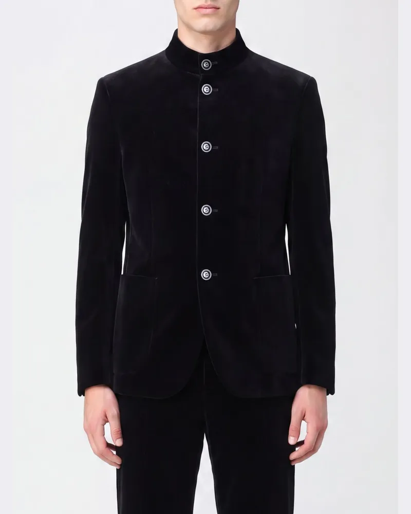 Giorgio Armani Slim Fit Einreiher-Blazer aus Samt mit Stehkragen Schwarz