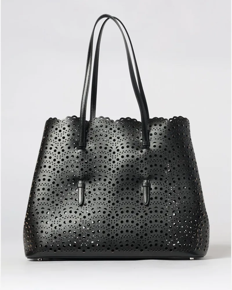 Alaïa Schultertasche Mina aus perforiertem Kalbsleder mit Innentasche Schwarz