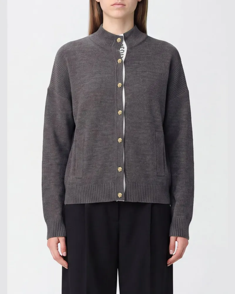 Liu Jo Rundhals-Cardigan aus Wollmischung mit Jacquard-Logo Grau