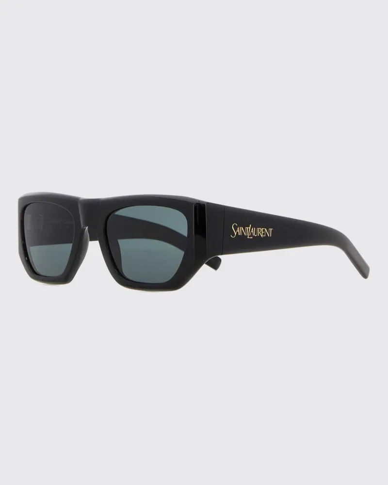 Saint Laurent Rechteckige Cat-Eye-Sonnenbrille aus schwarzem Acetat mit Schriftzug-Logo Schwarz