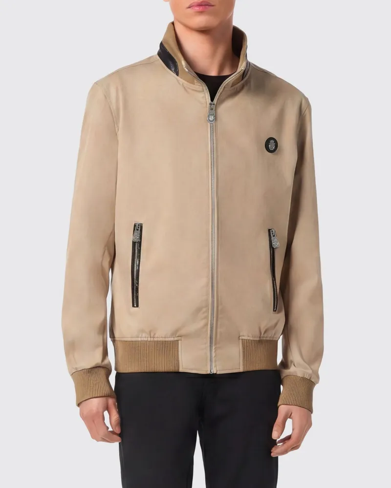 Billionaire Baumwoll-Bomberjacke mit Pythonleder-Einsätzen Beige
