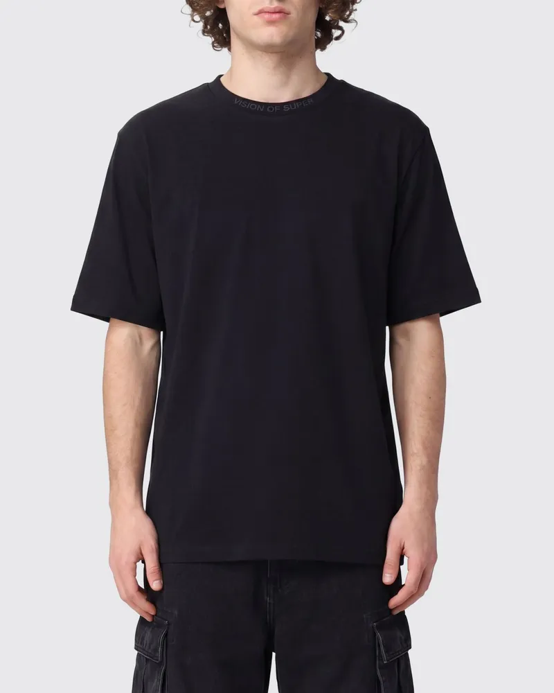 Vision Of Super Rundhals-T-Shirt aus Baumwolle mit Front-Logo-Print Schwarz