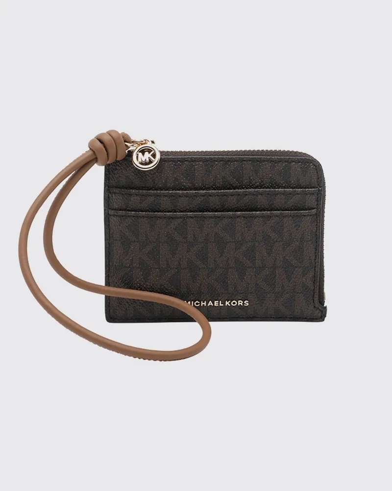 Michael Kors Jet Set Kartenetui aus beschichteter Baumwolle mit MK-Monogramm und Reißverschluss Braun