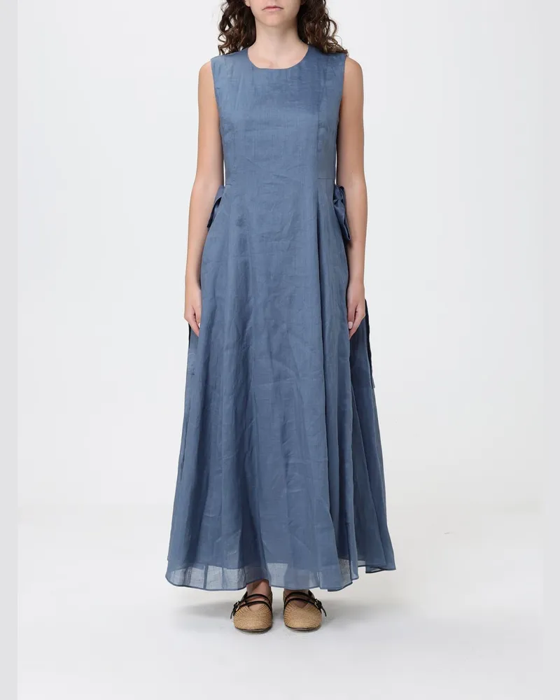 Max Mara Midi-Kleid aus Ramie Hellblau