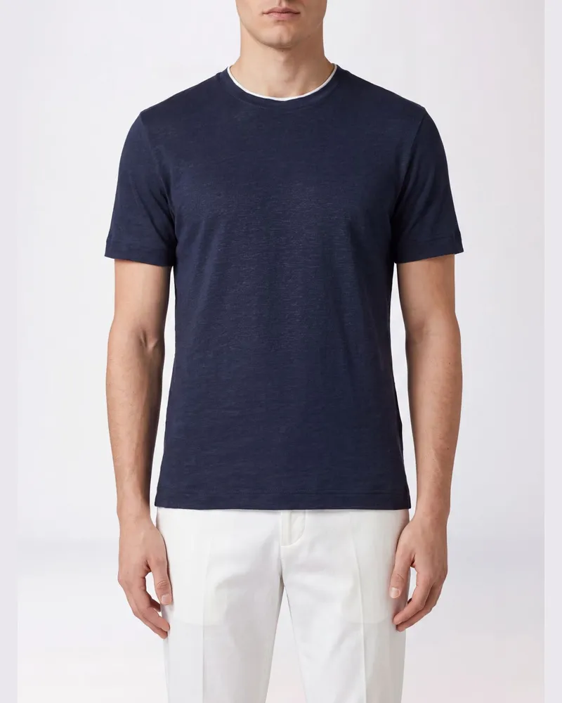 Eleventy Slim-Fit-T-Shirt aus reinem Leinen mit Rundhalsausschnitt Blau