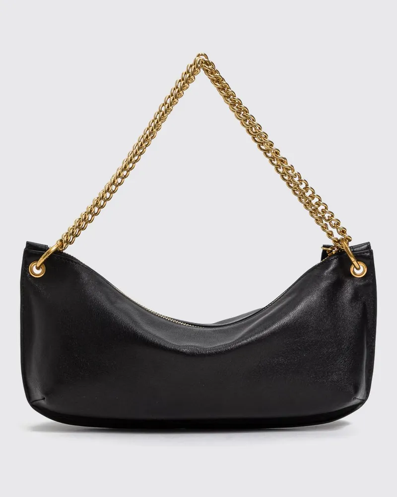 Twin-Set Schultertasche aus Glattleder mit Henkel aus Metallic-Gewebe Schwarz