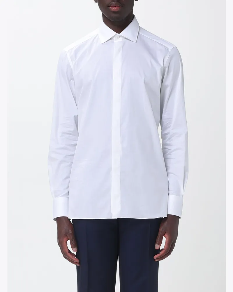 Ermenegildo Zegna Klassisches Hemd aus Stretch-Popeline Weiß