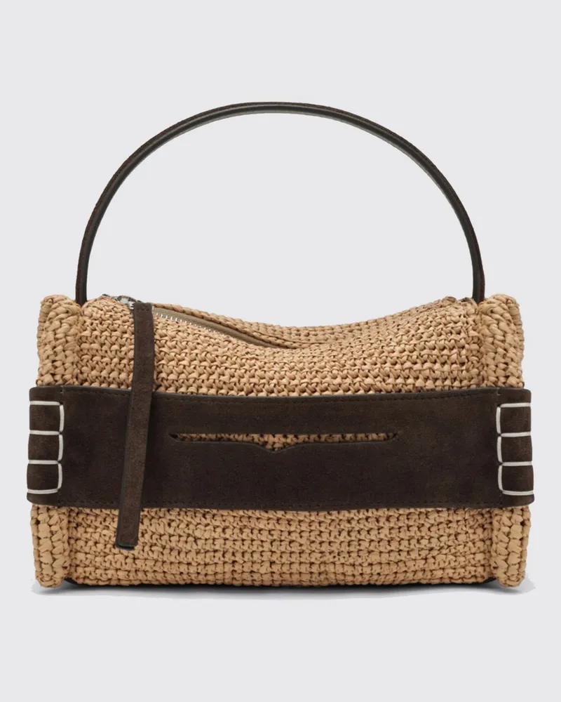 J.W.Anderson Kleine Loafer Handtasche aus Raffia mit Lederdetails und Schultergurt Beige