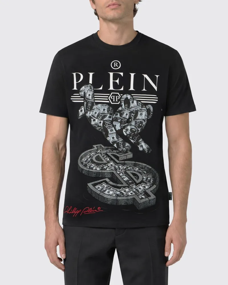 Philipp Plein Slim-Fit-T-Shirt aus Baumwolle mit Teddy-Bear-Print und Strass Schwarz