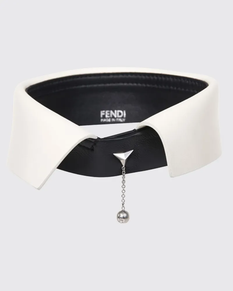 Fendi Choker-Halskette aus glattem Lammleder mit zweifarbiger abstrakter Stickerei Weiß