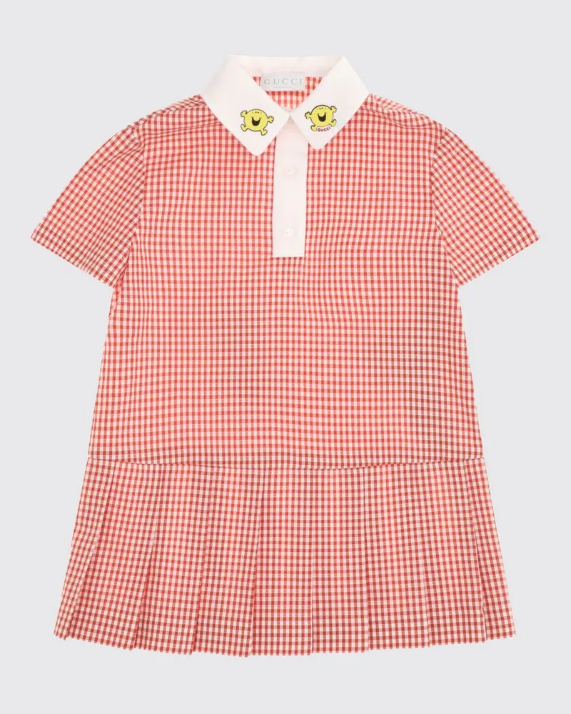 Gucci Kariertes Baumwoll-Polo-Kleid Rot