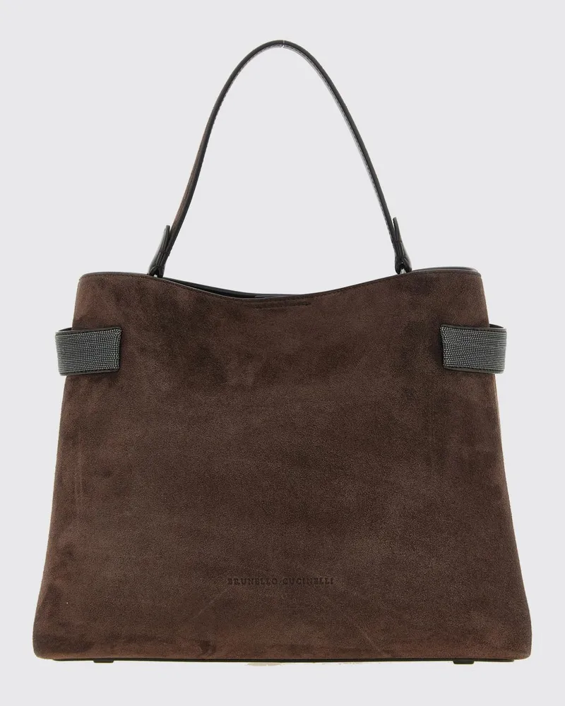 Brunello Cucinelli Tote aus Kalbsveloursleder mit Monili-Verzierung Braun