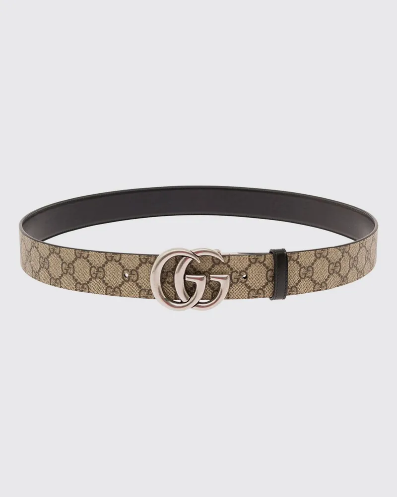 Gucci Gürtel aus beschichteter Baumwolle mit GG-Monogramm-Schnalle Beige