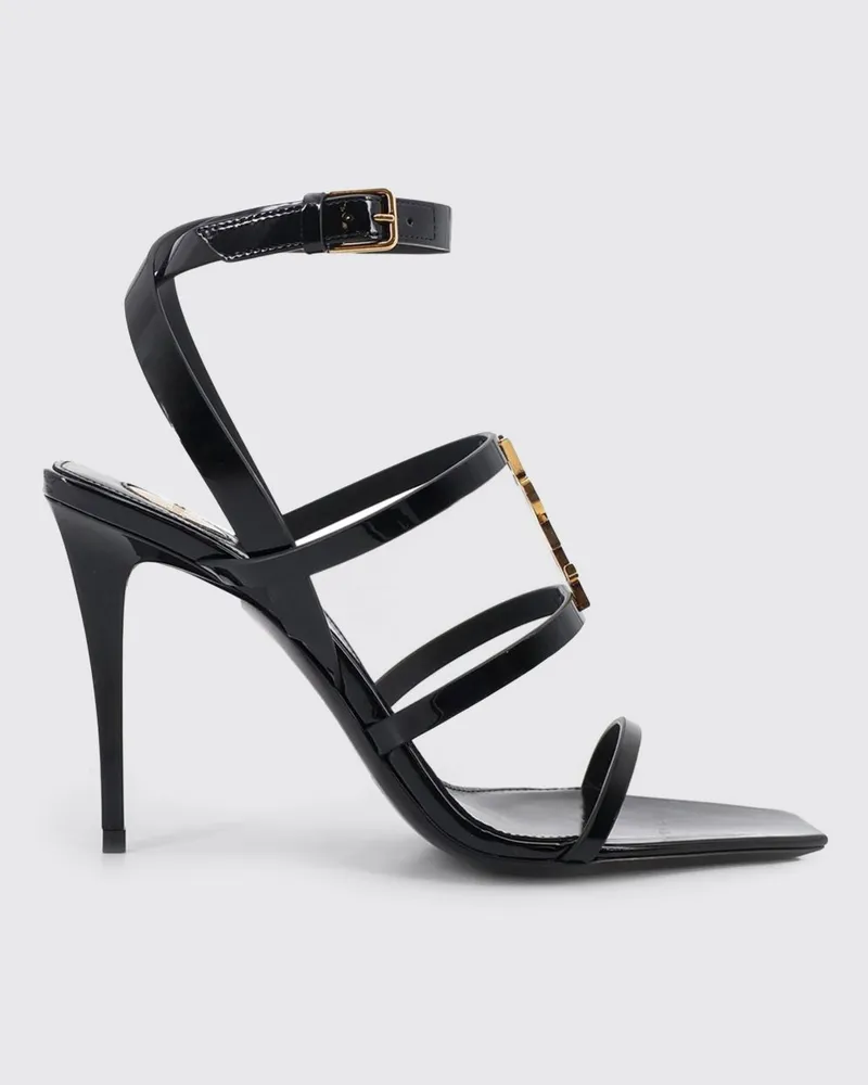 Saint Laurent Cassandra Lackleder Sandale Schwarz
