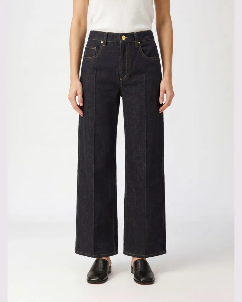 Brunello Cucinelli Cropped Wide Leg Jeans mit hoher Taille aus Denim mit Monili-Detail Blau