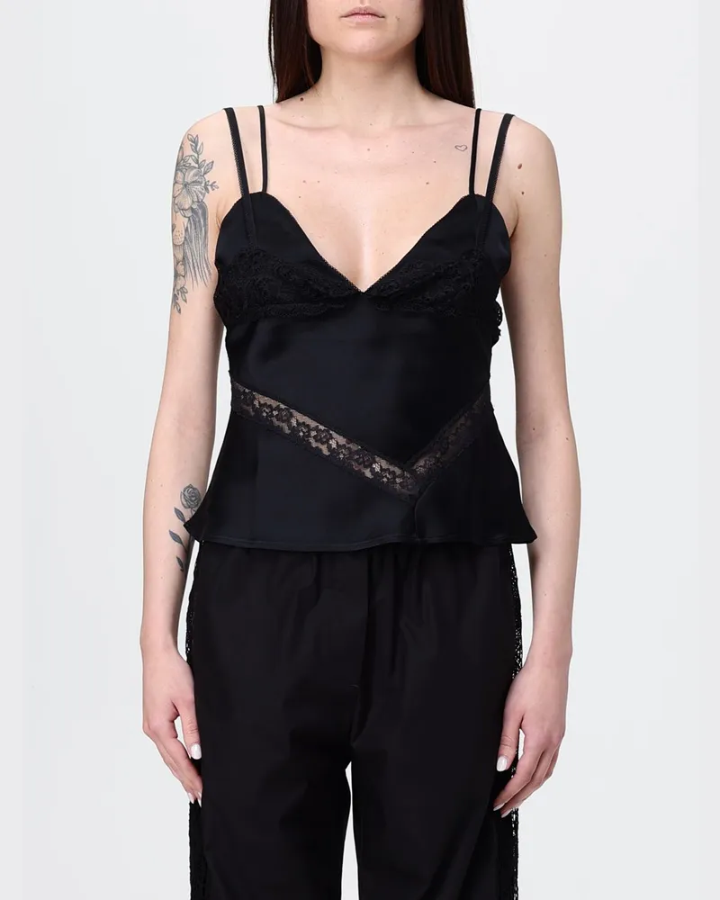 MSGM Satin- und Spitzentop Schwarz