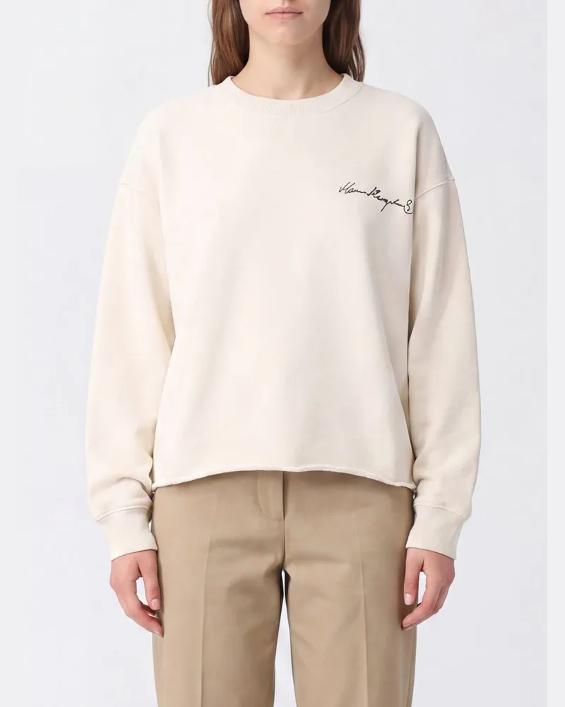 Maison Margiela Baumwoll-Sweatshirt mit Kontrastlogo und überschnittenen Schultern Weiß