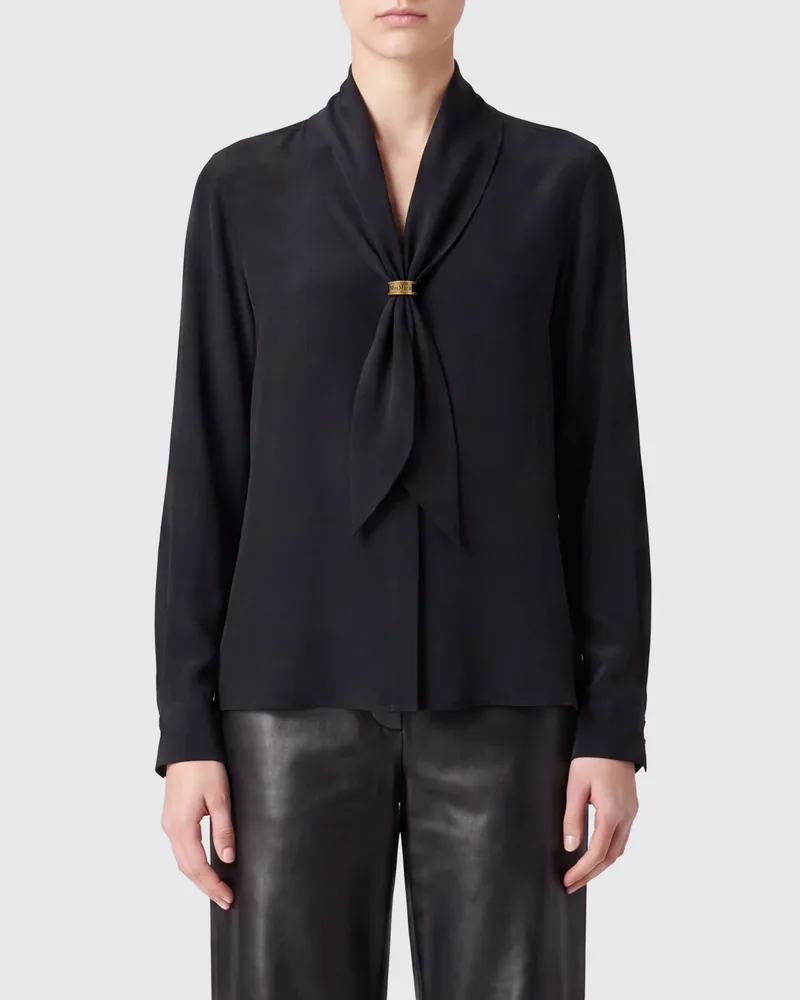 Max Mara Seidenbluse mit Schluppenkragen mit langen Ärmeln Schwarz