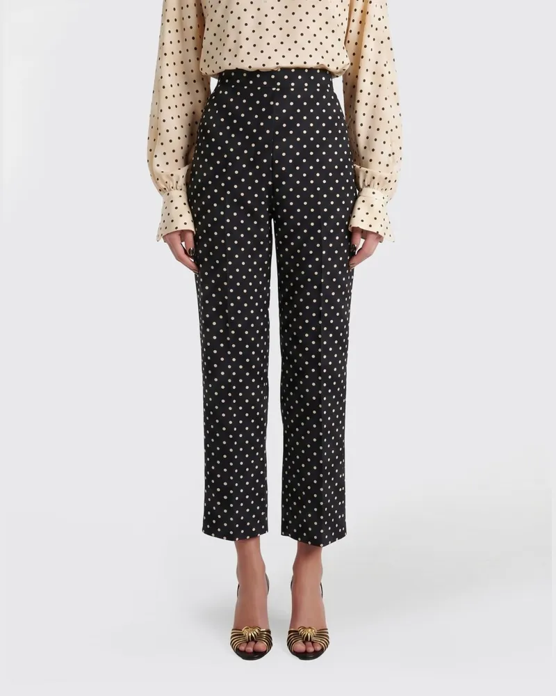 Valentino Garavani Verkürzte Seidenhose mit hohem Bund und Polka-Dot-Print Schwarz