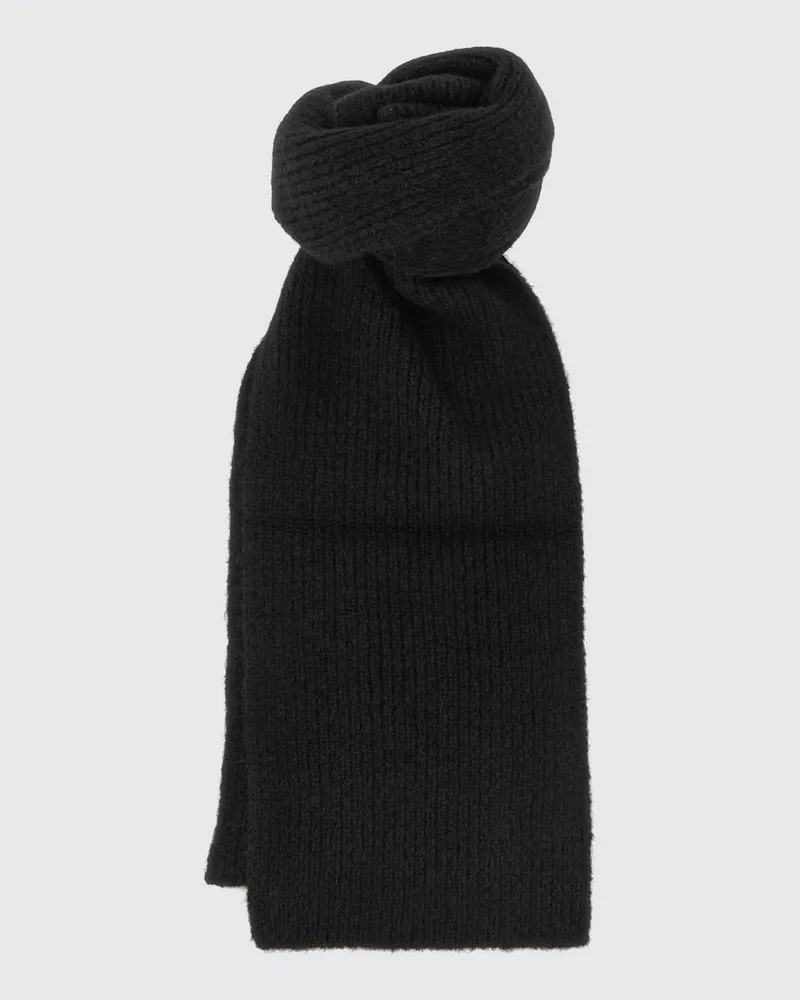 Dries van Noten Gerippter Schal aus Alpaka-Woll-Mischung mit appliziertem Logo Schwarz