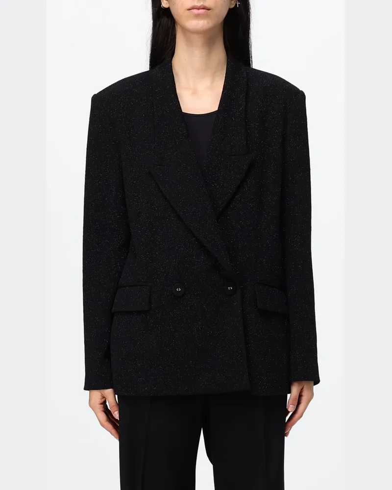 Hanita Doppelreihiger Lurex-Blazer von mit steigendem Revers und gepolsterten Schultern Schwarz